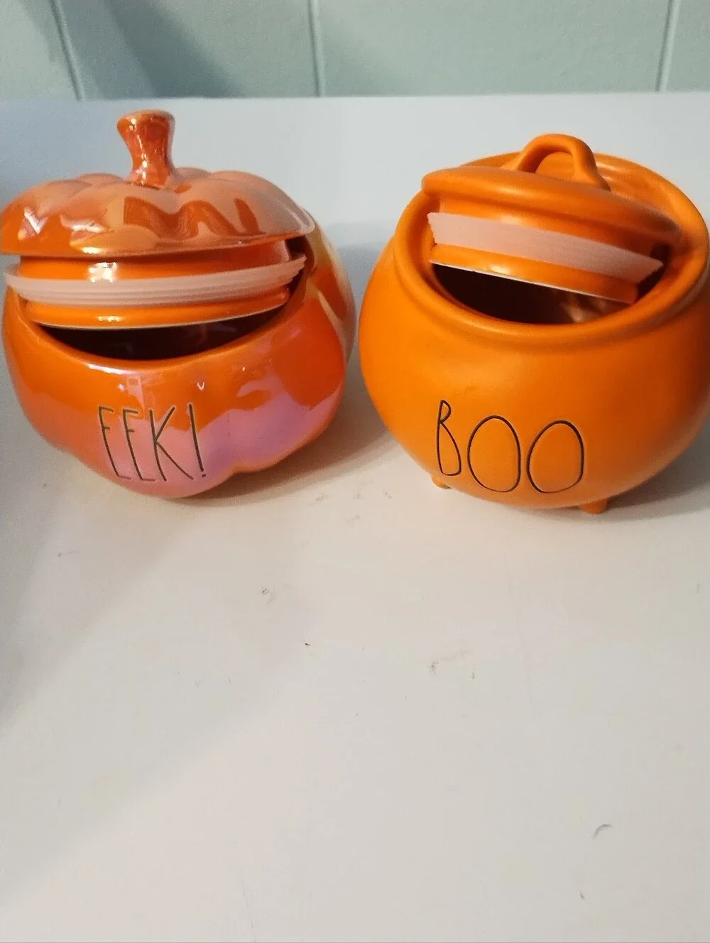 New Rae Dunn Halloween Pumpkin Caldron Canisters- Orange 